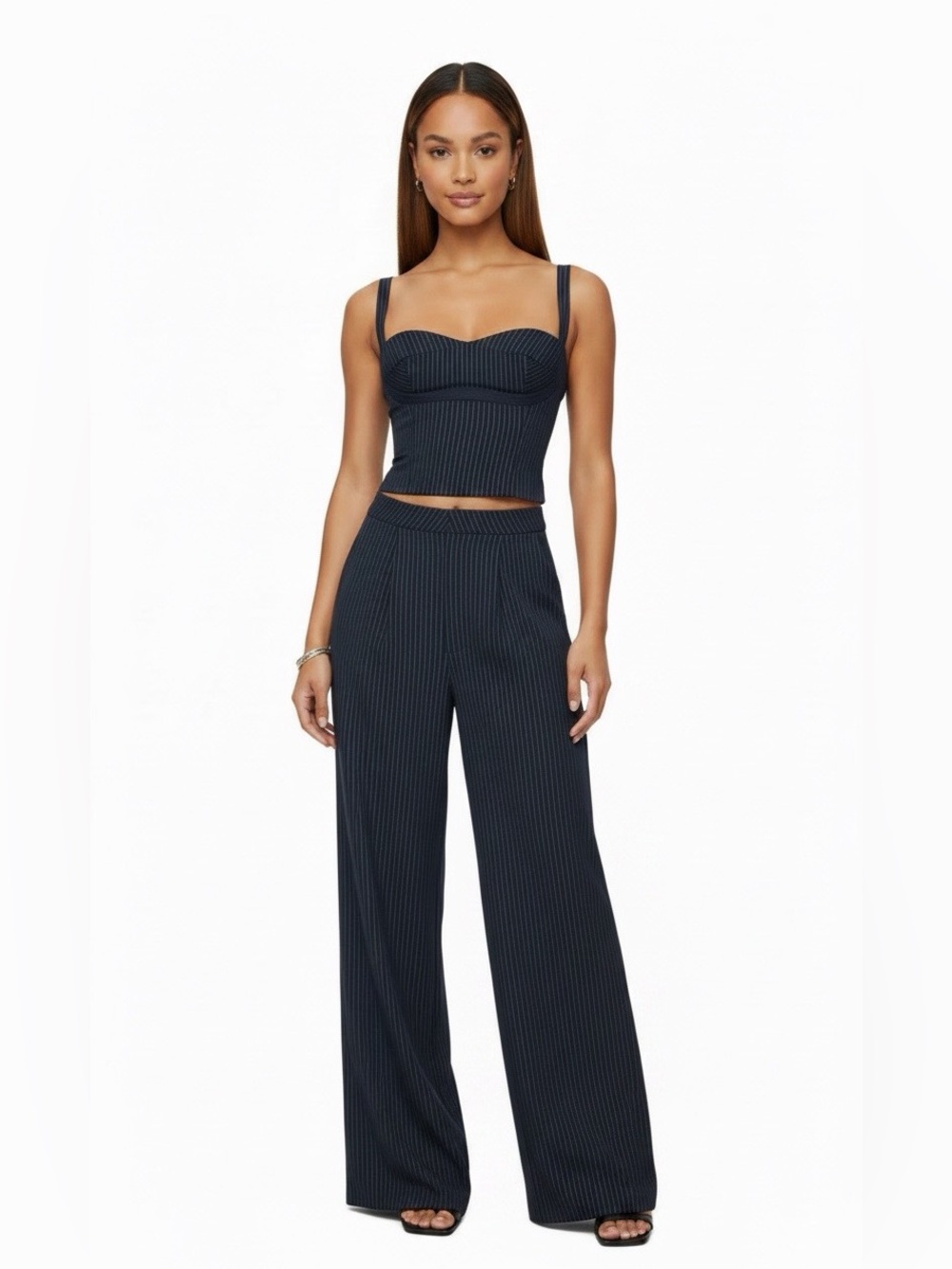 Princess Polly Navy Pinstripe Wide Leg Jumpsuit
